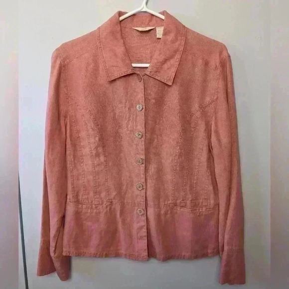 J. JILL LINEN BLOUSE size 6 color dark Pink 100% Linen - Picture 1 of 8